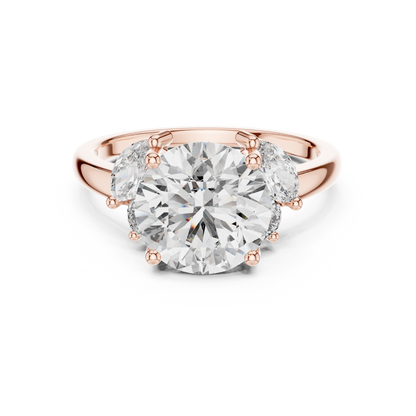 Round Lab Diamond Engagement Ring with Marquise Side Diamonds