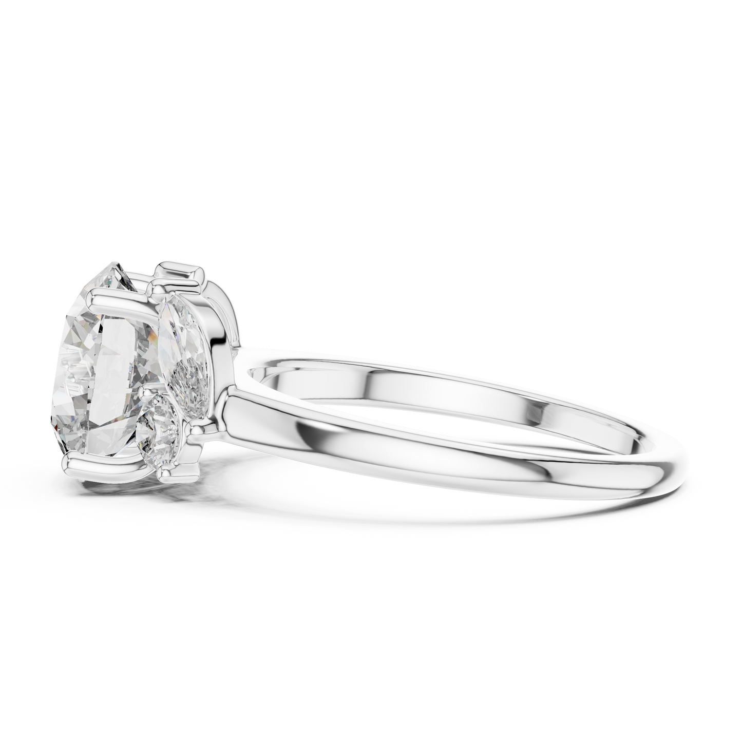 Round Lab Diamond Engagement Ring with Marquise Side Diamonds