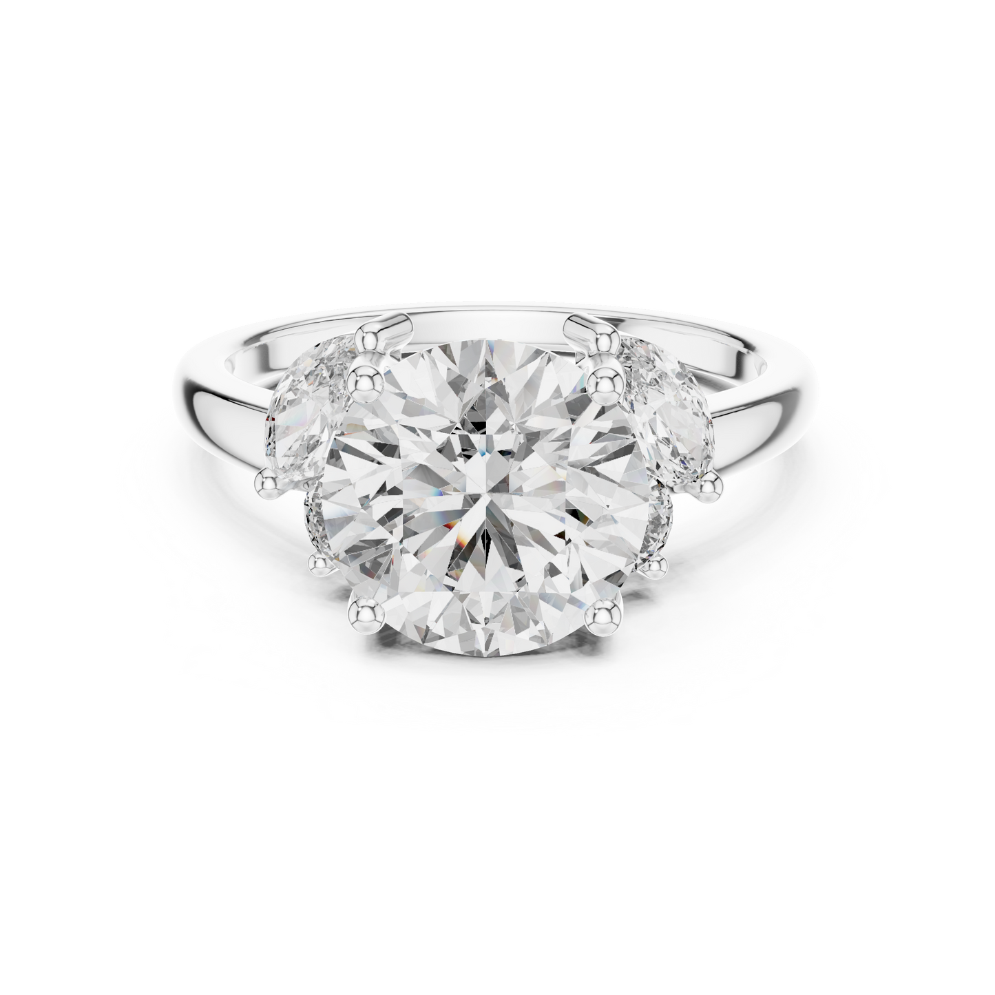 Round Lab Diamond Engagement Ring with Marquise Side Diamonds