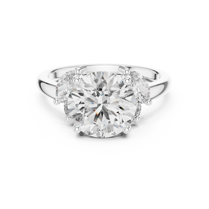 Round Lab Diamond Engagement Ring with Marquise Side Diamonds