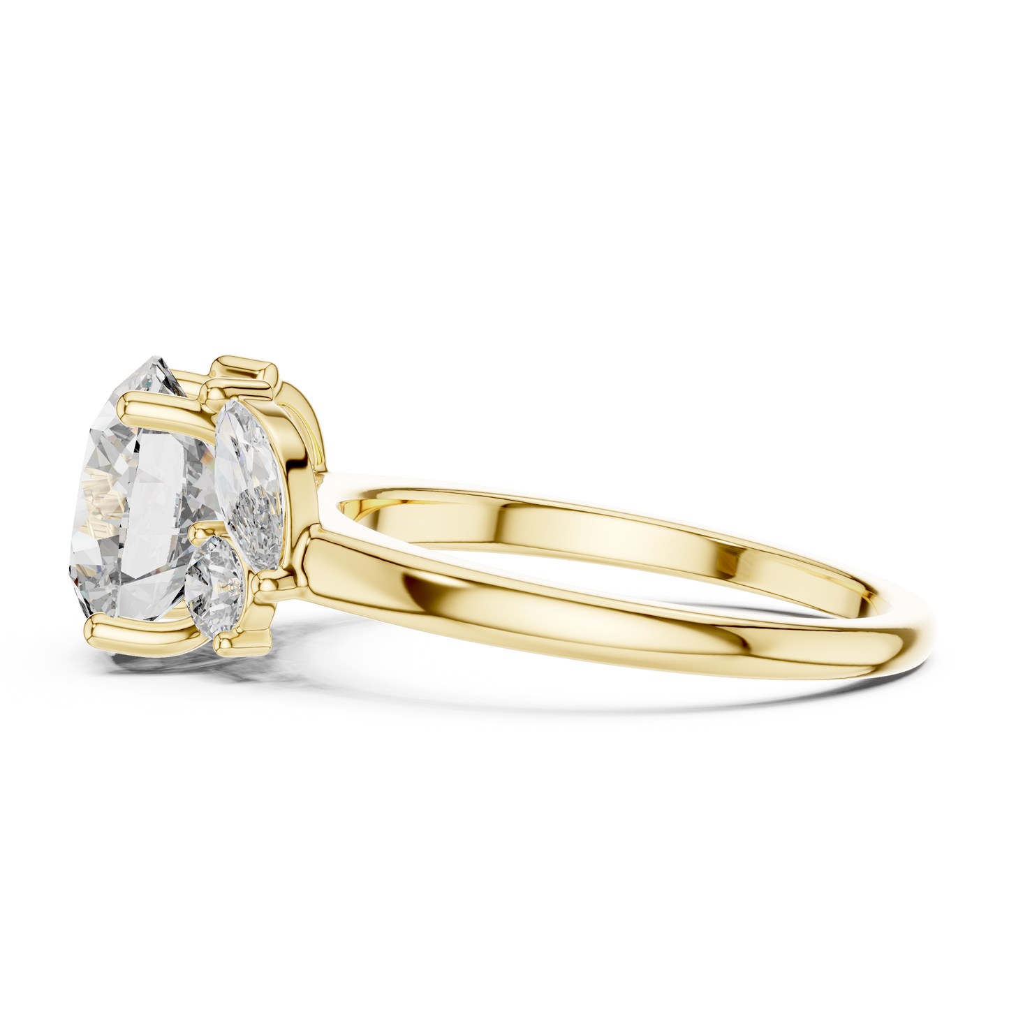 Round Lab Diamond Engagement Ring with Marquise Side Diamonds