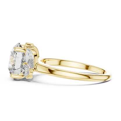 Round Lab Diamond Engagement Ring with Marquise Side Diamonds