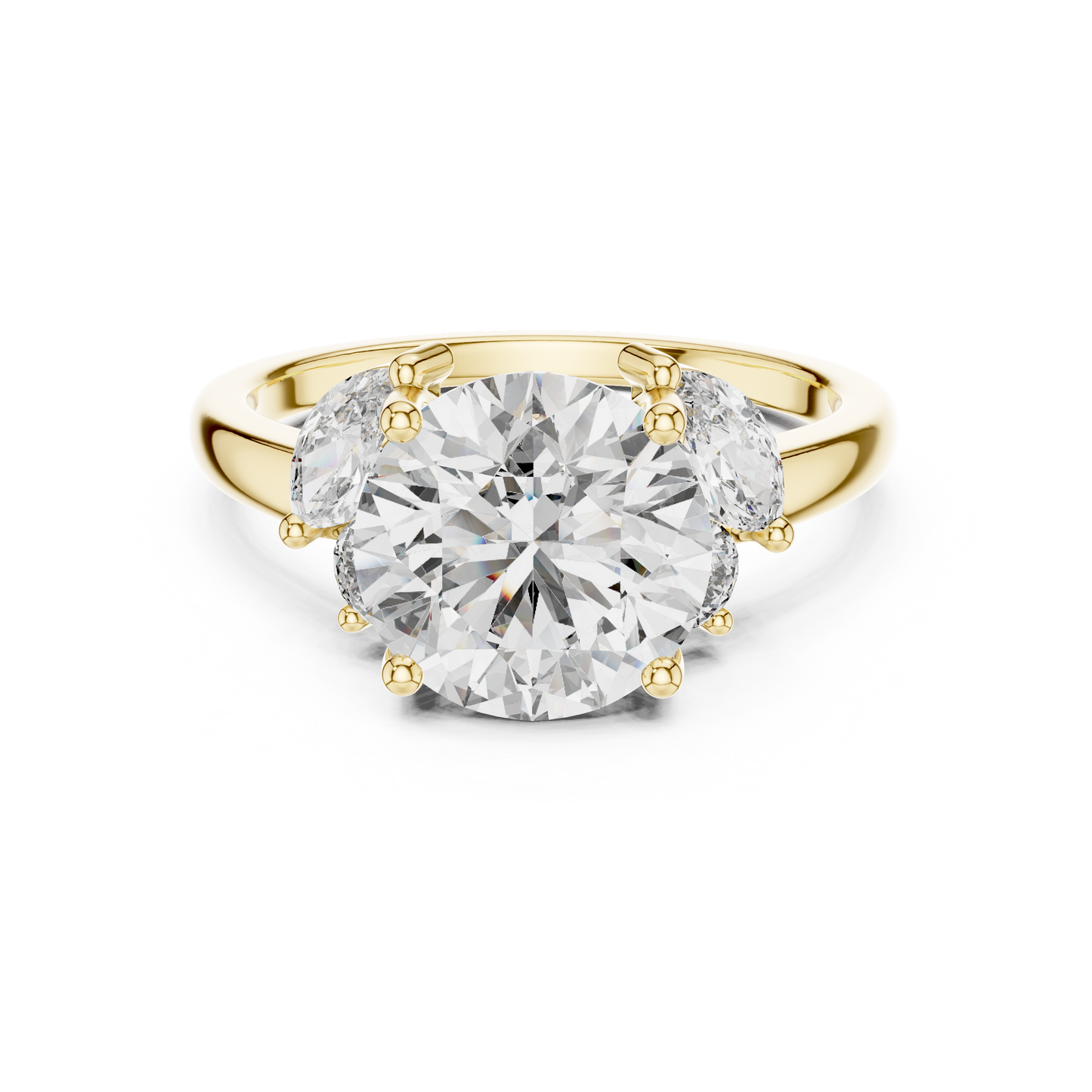 Round Lab Diamond Engagement Ring with Marquise Side Diamonds