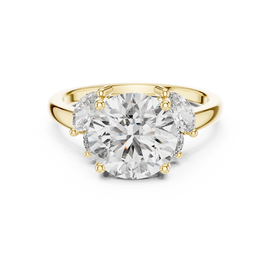 Round Lab Diamond Engagement Ring with Marquise Side Diamonds