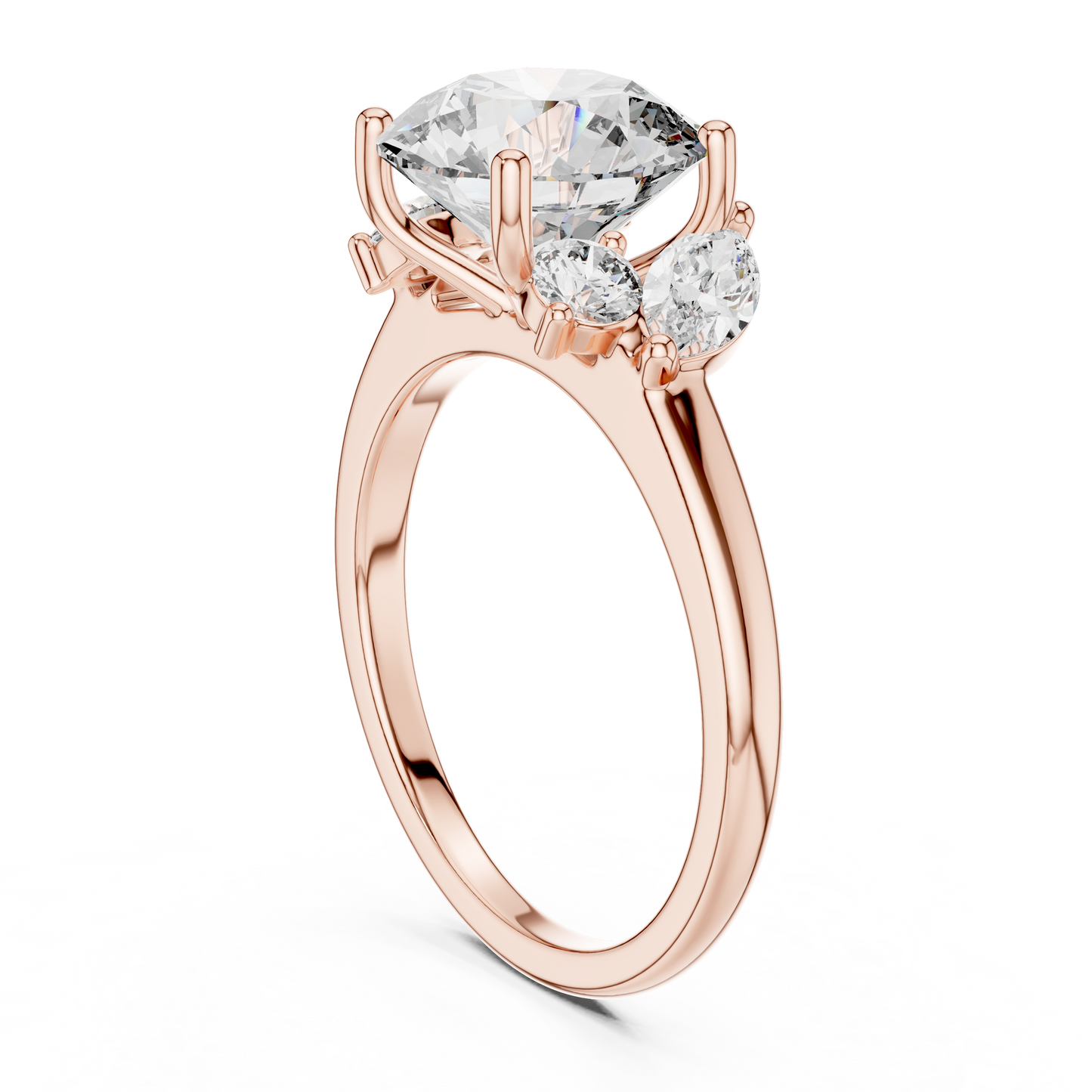 Round Lab Diamond Engagement Ring with Marquise Side Diamonds