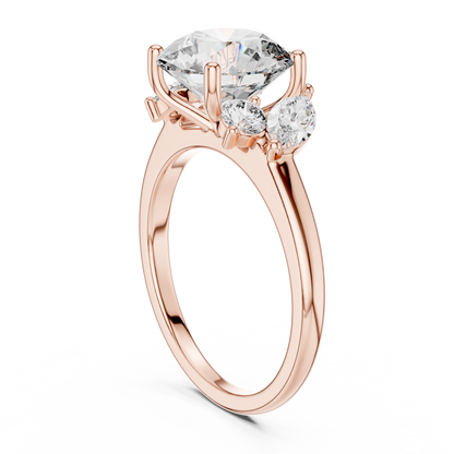 Round Lab Diamond Engagement Ring with Marquise Side Diamonds
