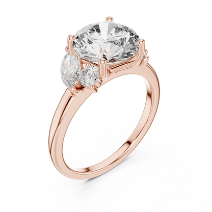 Round Lab Diamond Engagement Ring with Marquise Side Diamonds