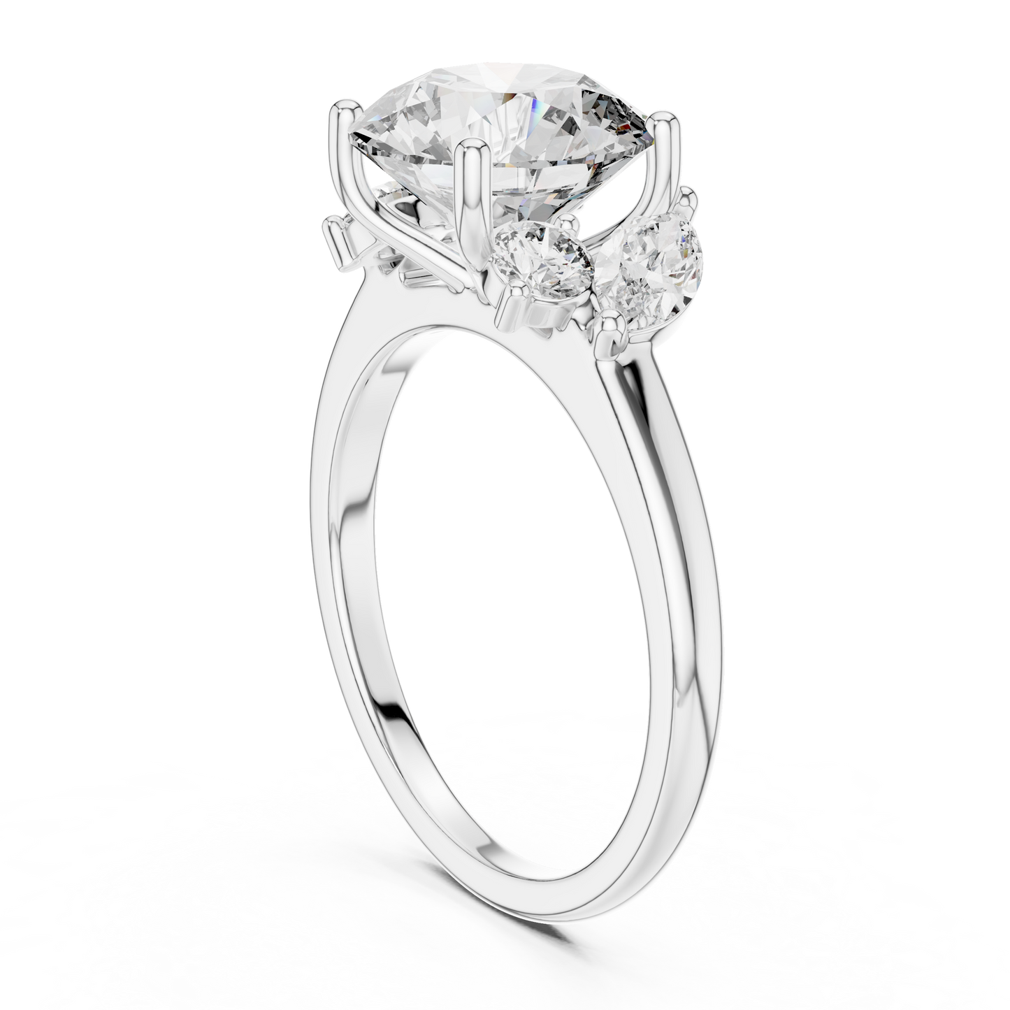 Round Lab Diamond Engagement Ring with Marquise Side Diamonds