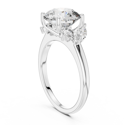 Round Lab Diamond Engagement Ring with Marquise Side Diamonds