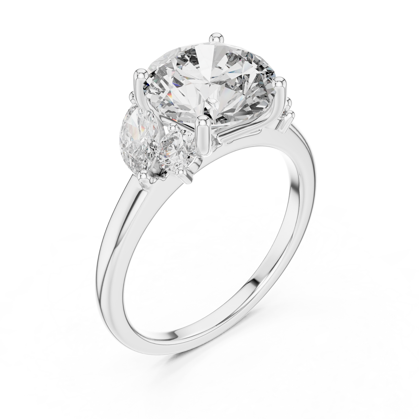 Round Lab Diamond Engagement Ring with Marquise Side Diamonds