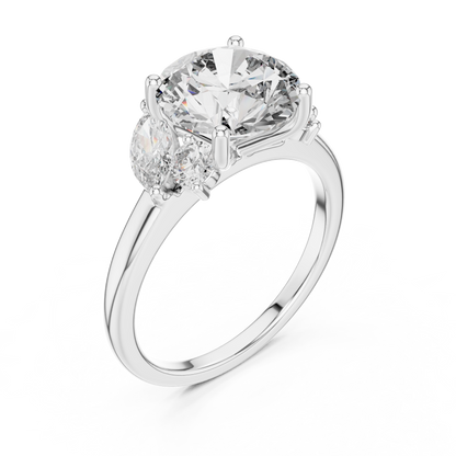 Round Lab Diamond Engagement Ring with Marquise Side Diamonds