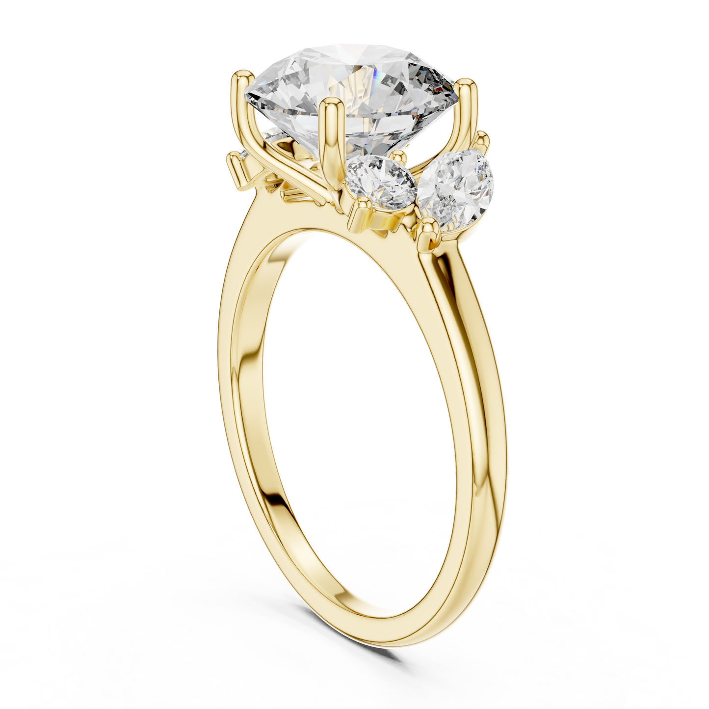 Round Lab Diamond Engagement Ring with Marquise Side Diamonds
