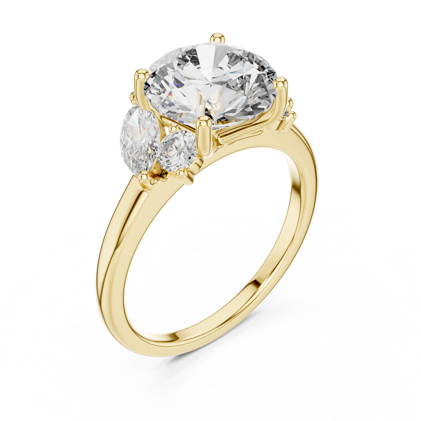 Round Lab Diamond Engagement Ring with Marquise Side Diamonds