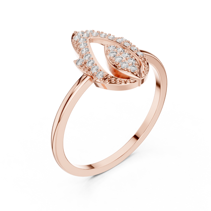 Round Lab Diamond Modern Flame Design Ring in 14k Yellow Gold