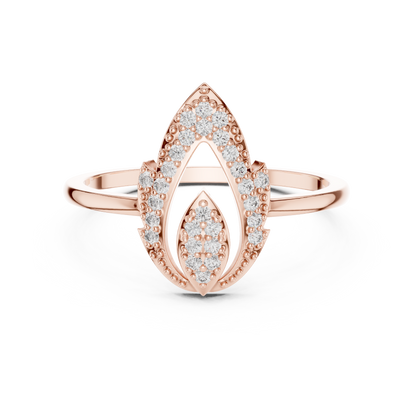 Round Lab Diamond Modern Flame Design Ring in 14k Yellow Gold