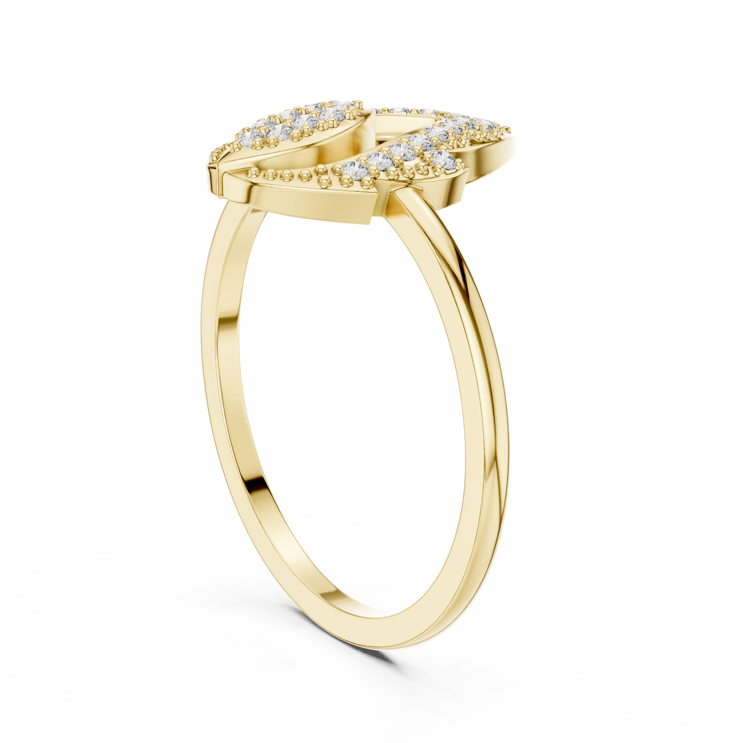 Round Lab Diamond Modern Flame Design Ring in 14k Yellow Gold