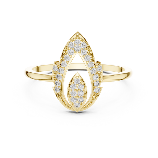 Round Lab Diamond Modern Flame Design Ring in 14k Yellow Gold