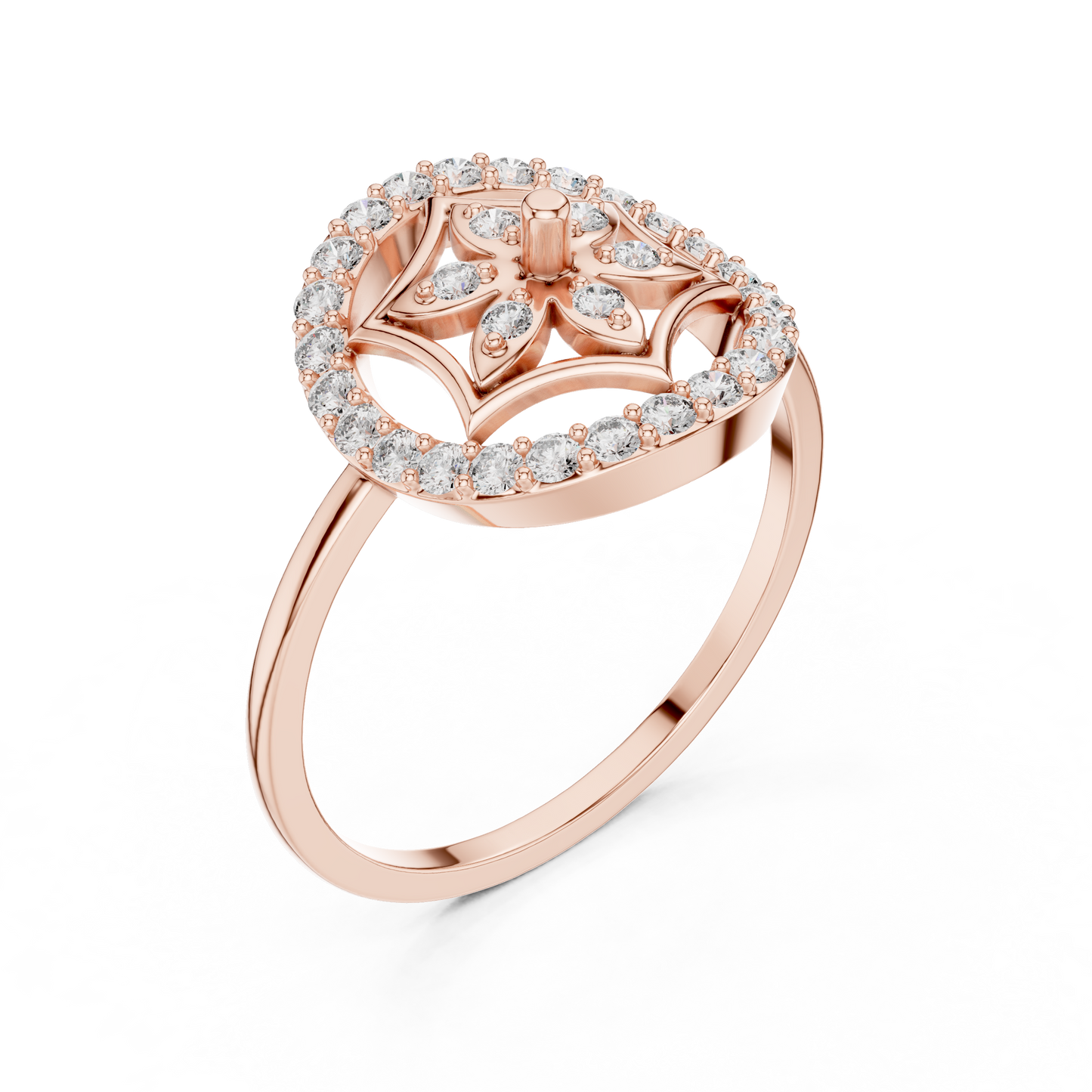 Rose Gold Lab Grown Diamond Flower Halo Ring