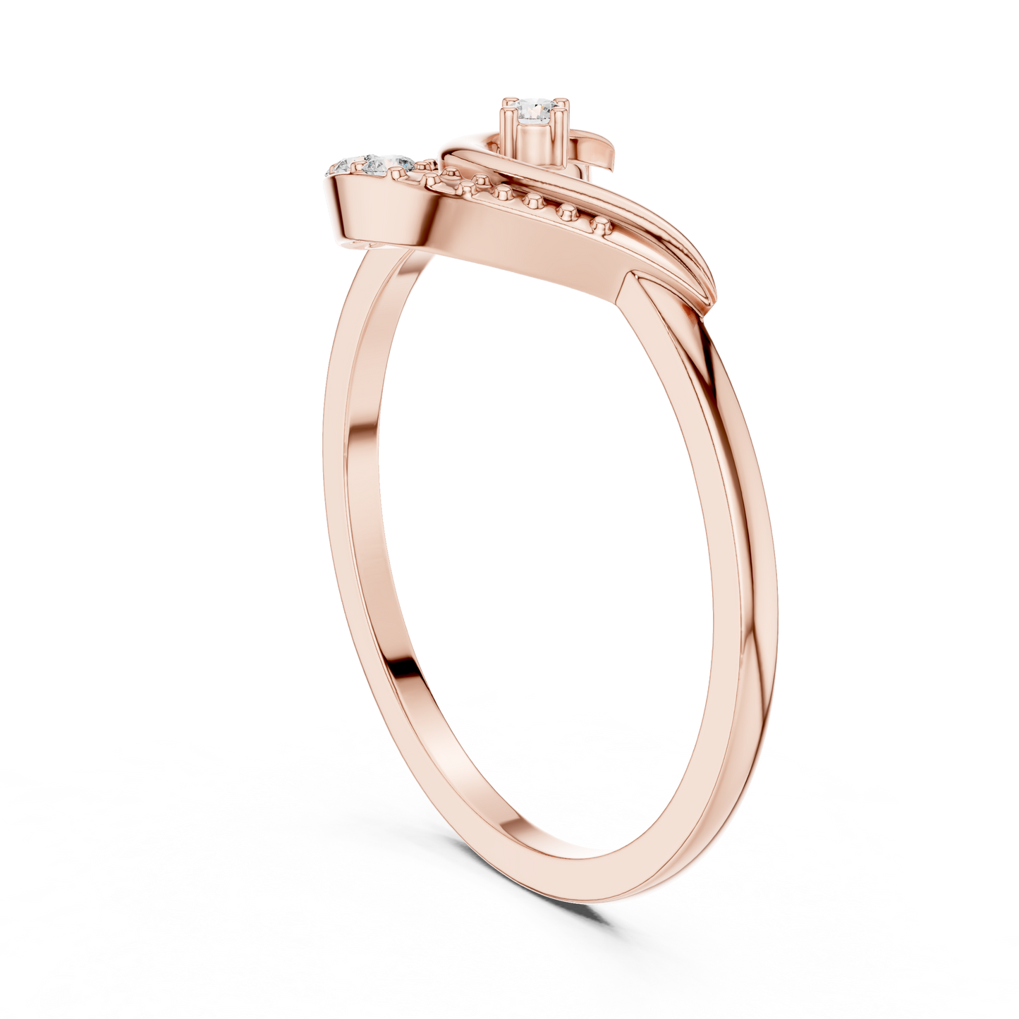 Round Cut Lab Grown Diamond Crescent Moon Ring