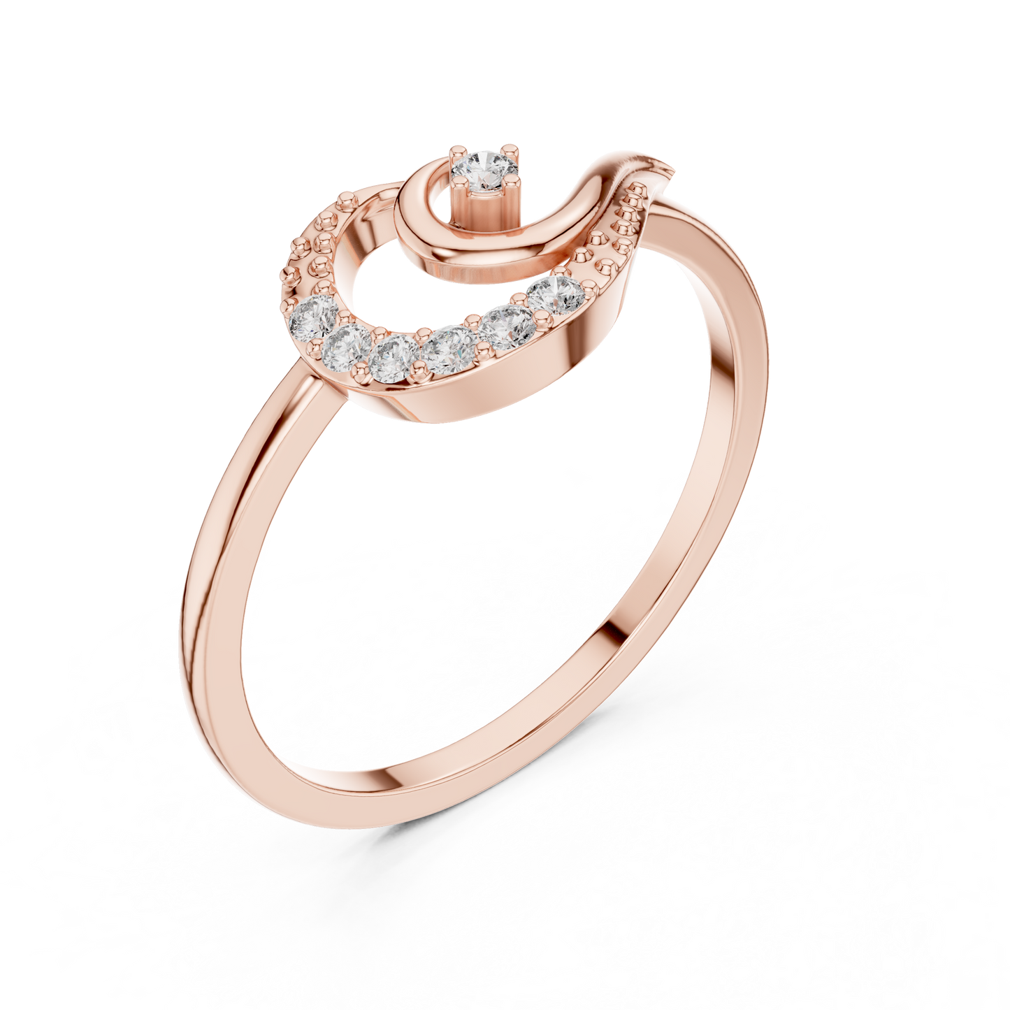 Round Cut Lab Grown Diamond Crescent Moon Ring