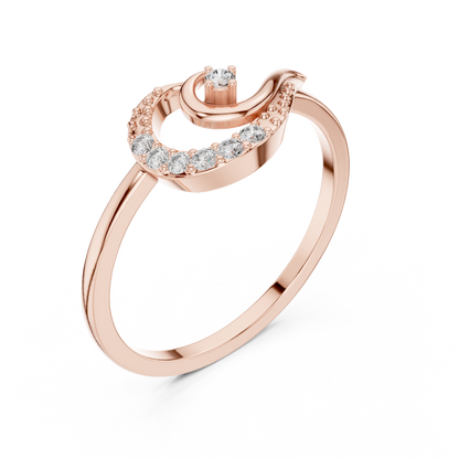 Round Cut Lab Grown Diamond Crescent Moon Ring