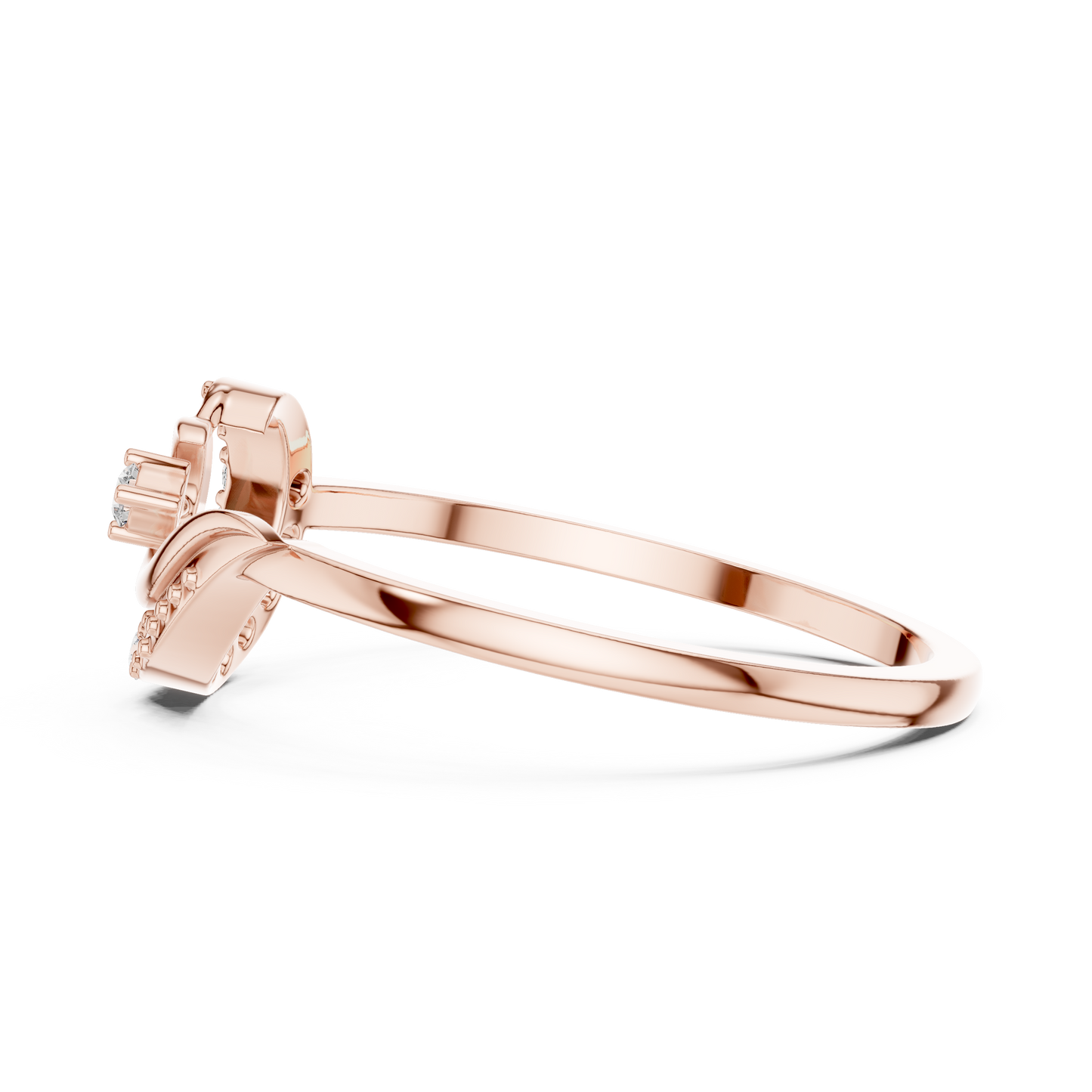 Round Cut Lab Grown Diamond Crescent Moon Ring