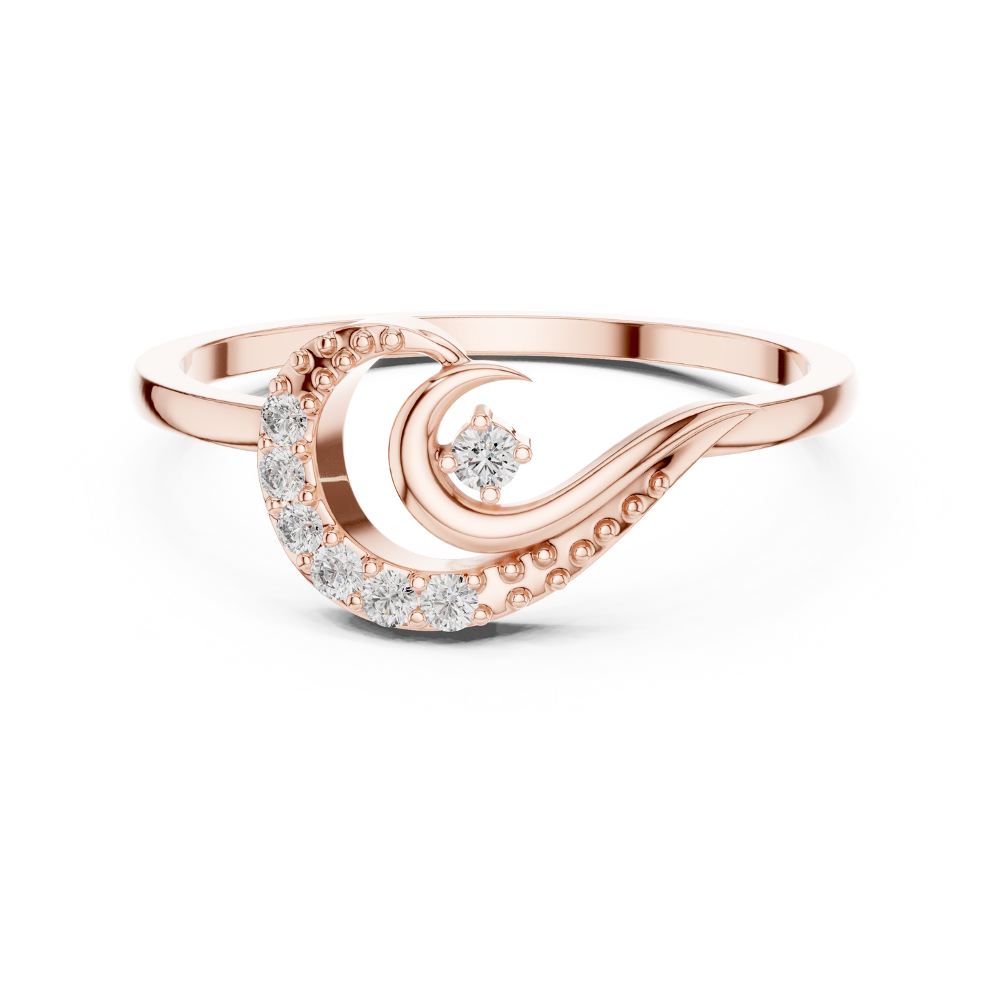 Round Cut Lab Grown Diamond Crescent Moon Ring