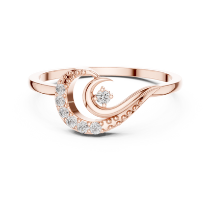Round Cut Lab Grown Diamond Crescent Moon Ring