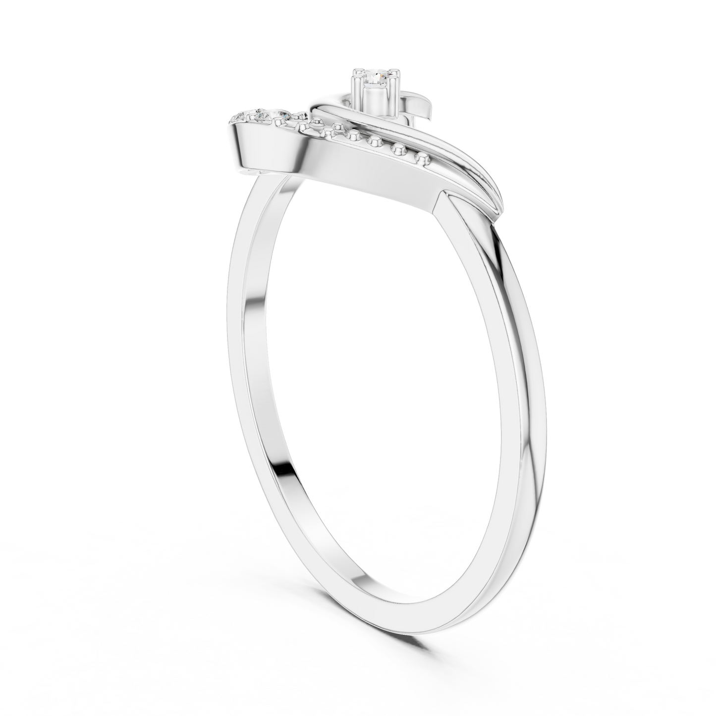 Round Cut Lab Grown Diamond Crescent Moon Ring