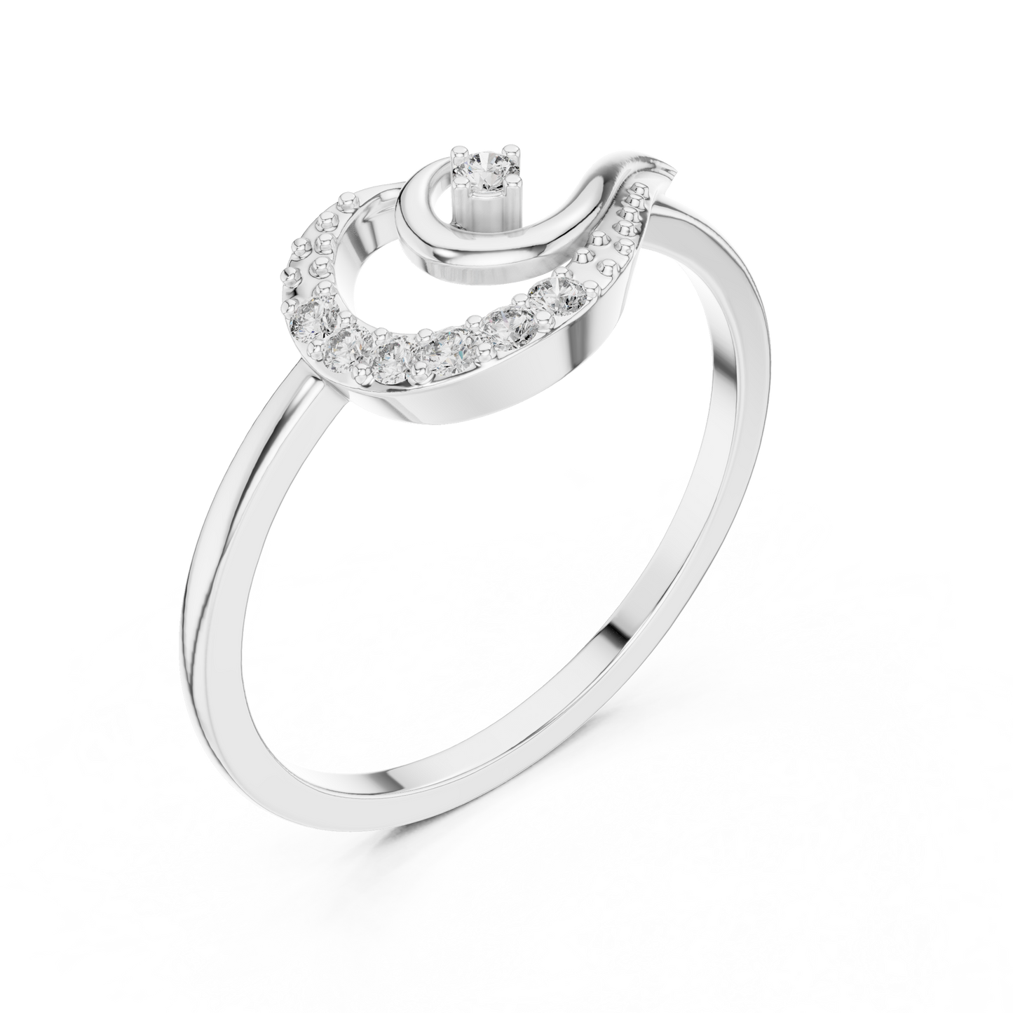 Round Cut Lab Grown Diamond Crescent Moon Ring