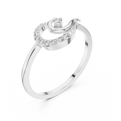 Round Cut Lab Grown Diamond Crescent Moon Ring