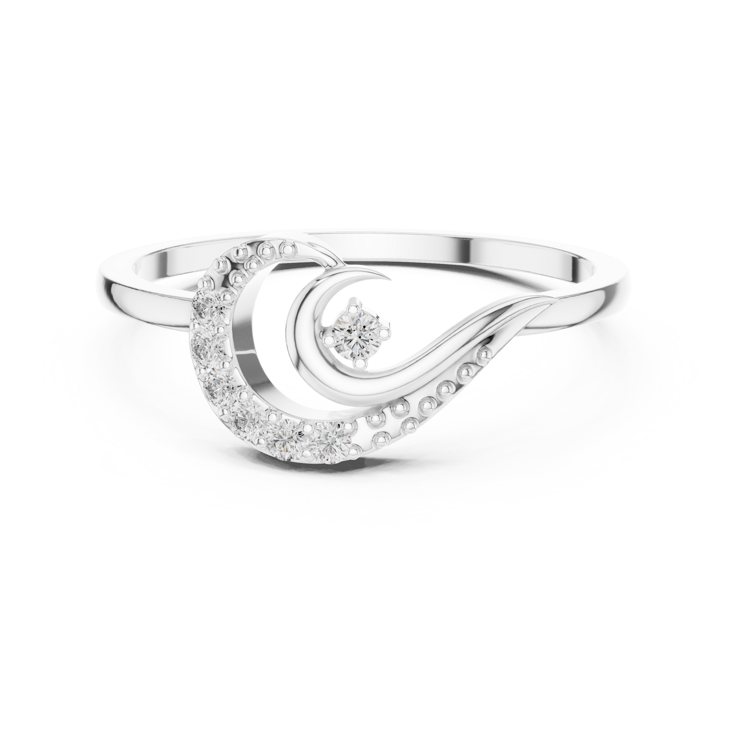 Round Cut Lab Grown Diamond Crescent Moon Ring