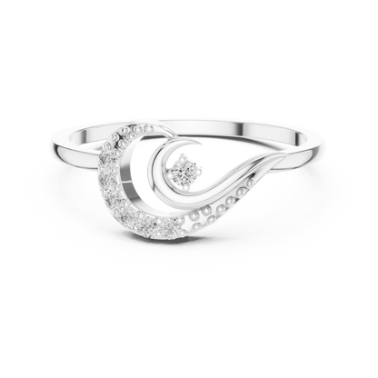 Round Cut Lab Grown Diamond Crescent Moon Ring