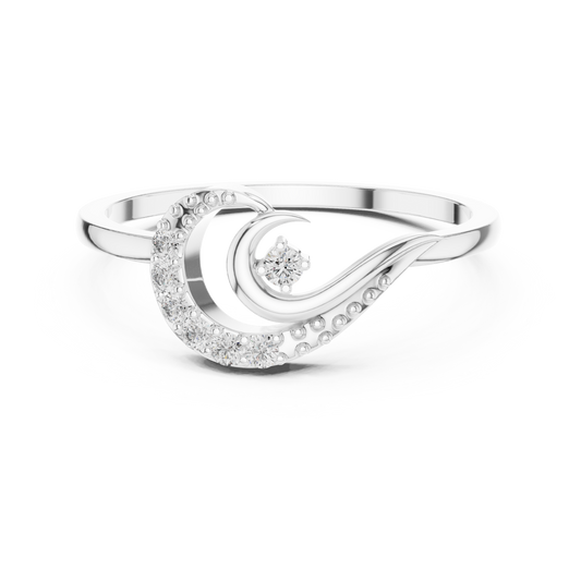 Round Cut Lab Grown Diamond Crescent Moon Ring