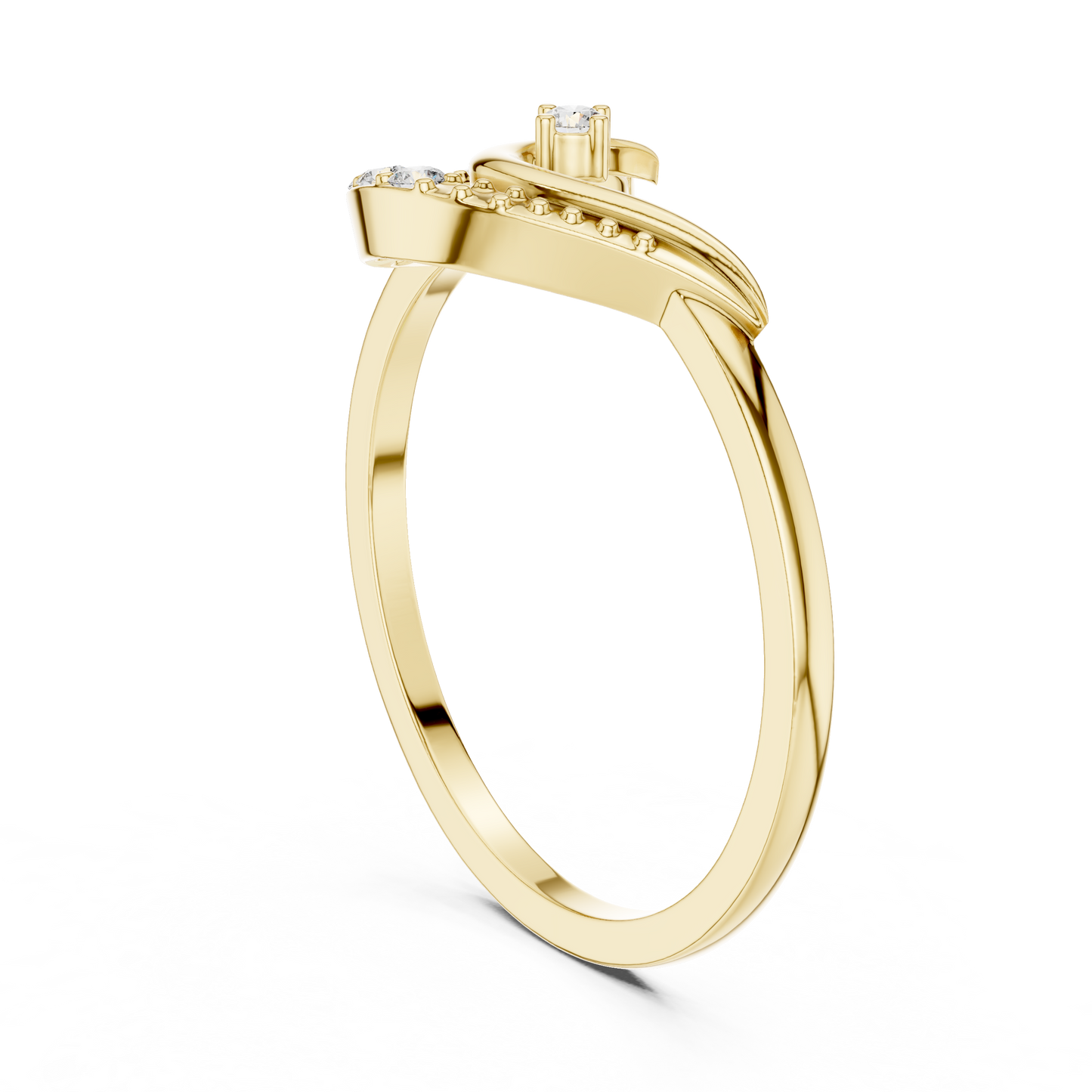 Round Cut Lab Grown Diamond Crescent Moon Ring