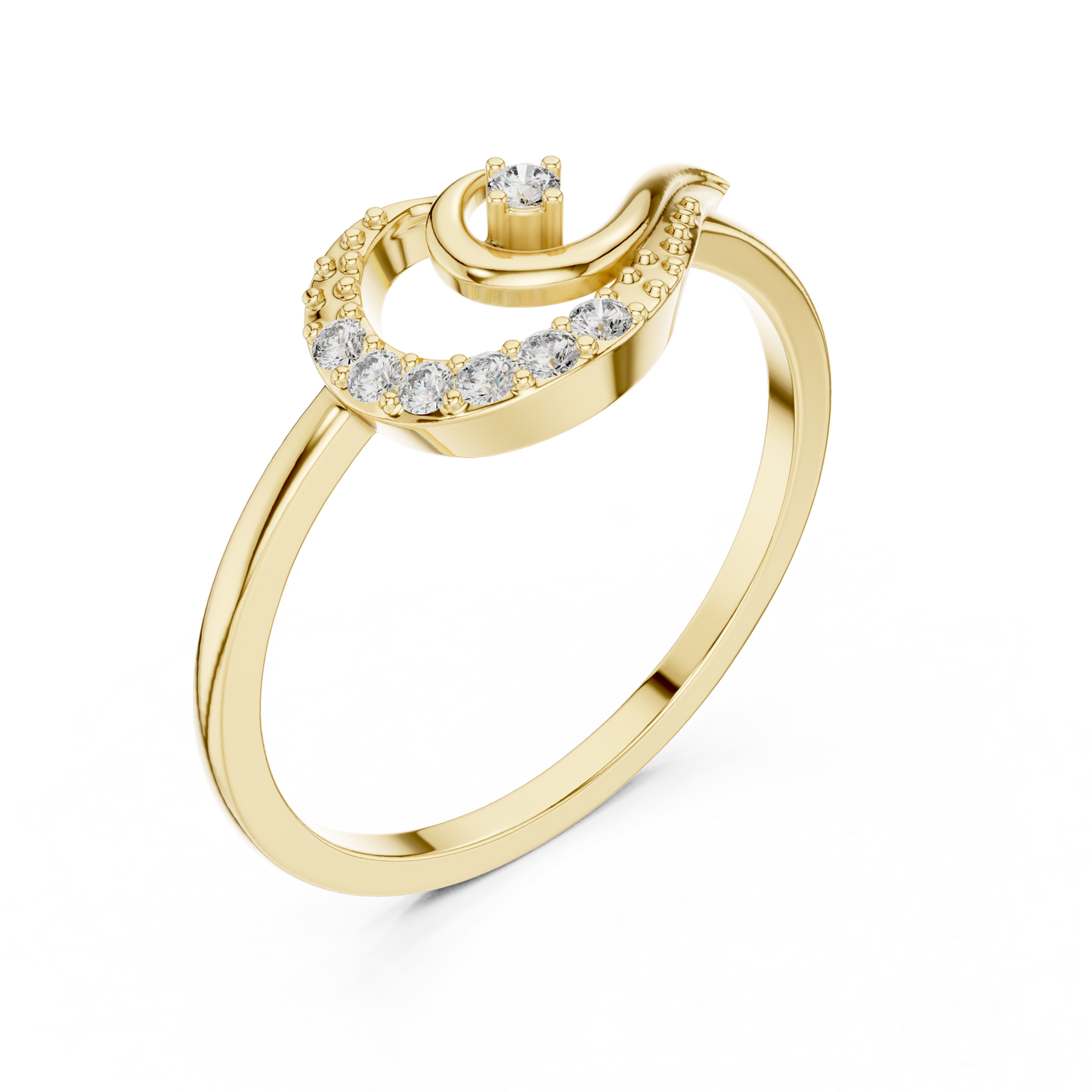 Round Cut Lab Grown Diamond Crescent Moon Ring