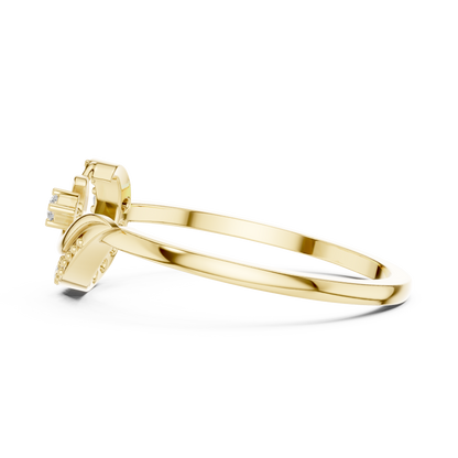 Round Cut Lab Grown Diamond Crescent Moon Ring