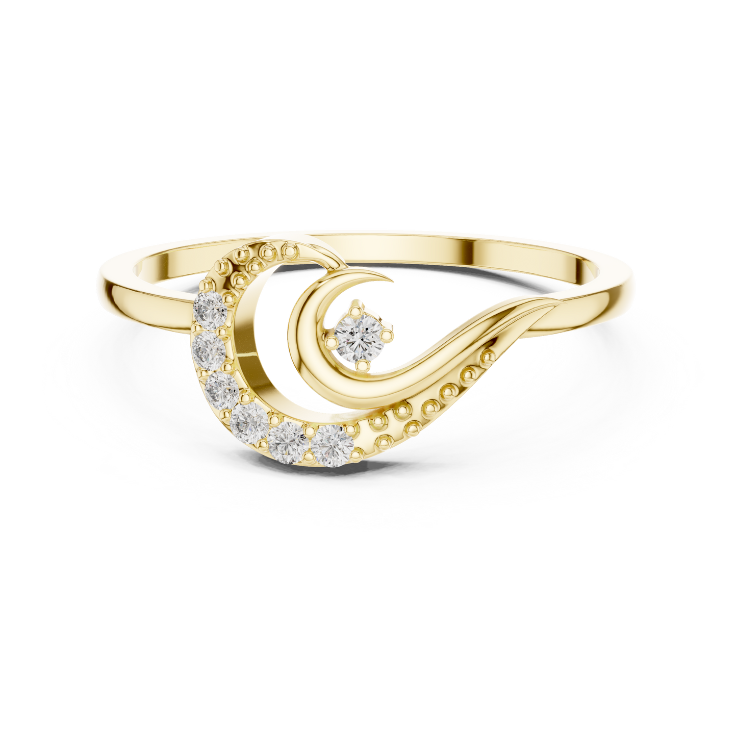 Round Cut Lab Grown Diamond Crescent Moon Ring