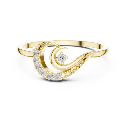 Round Cut Lab Grown Diamond Crescent Moon Ring