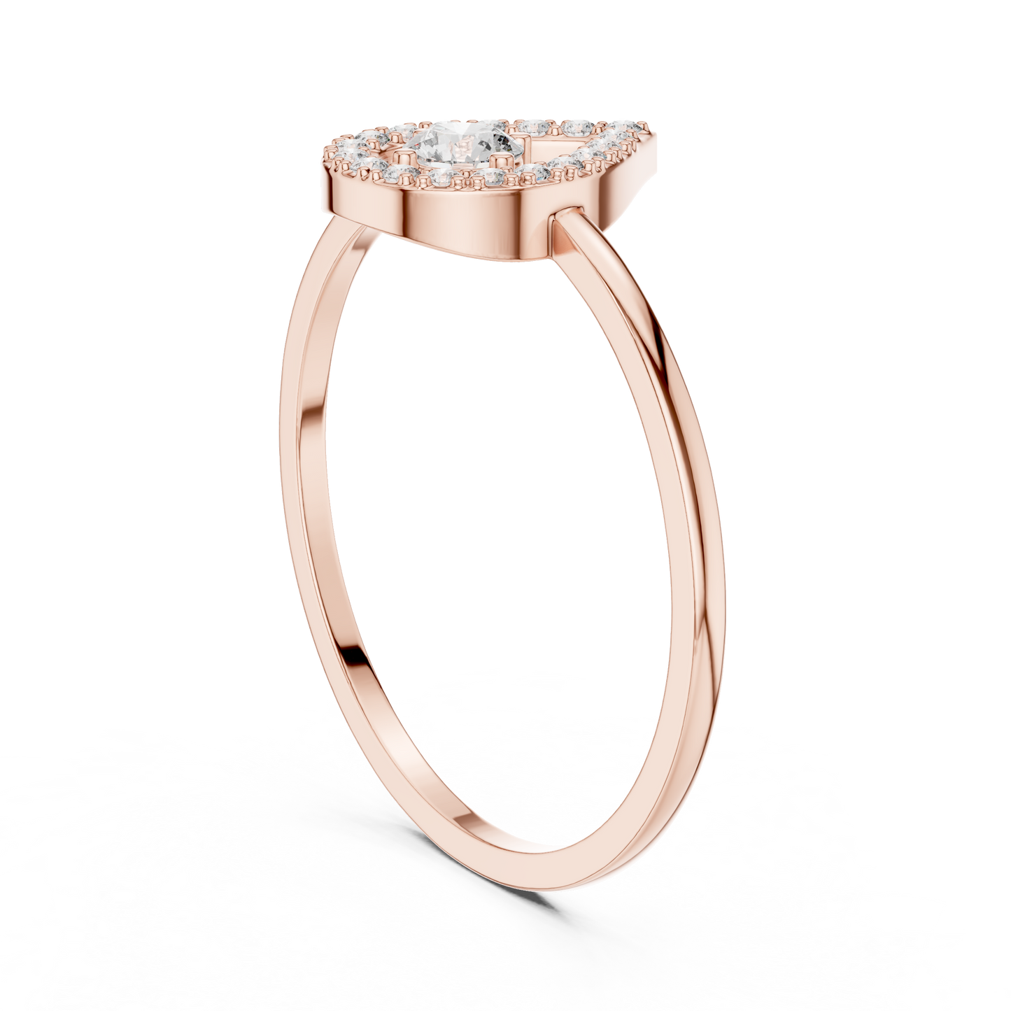 Round Lab Grown Diamond Teardrop Halo Floating Ring