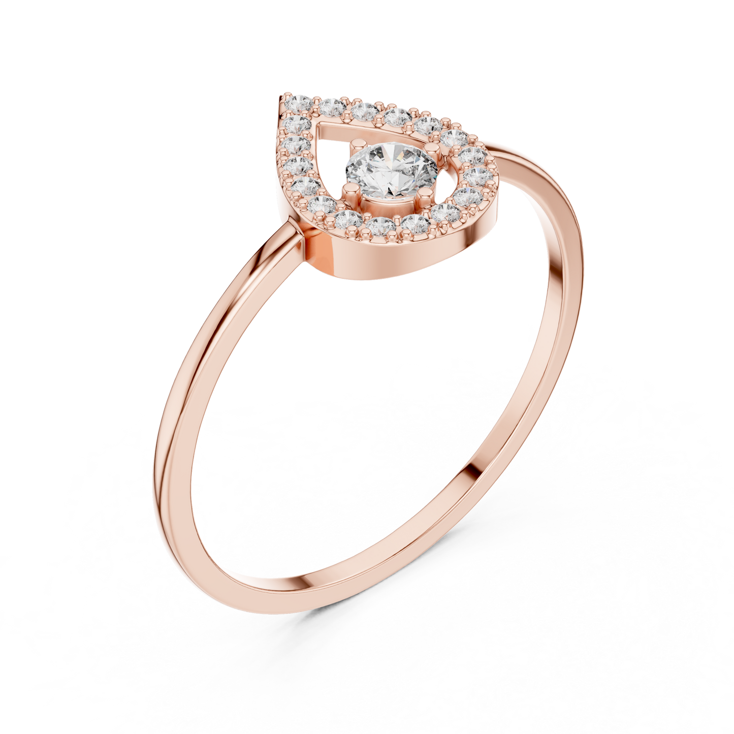 Round Lab Grown Diamond Teardrop Halo Floating Ring