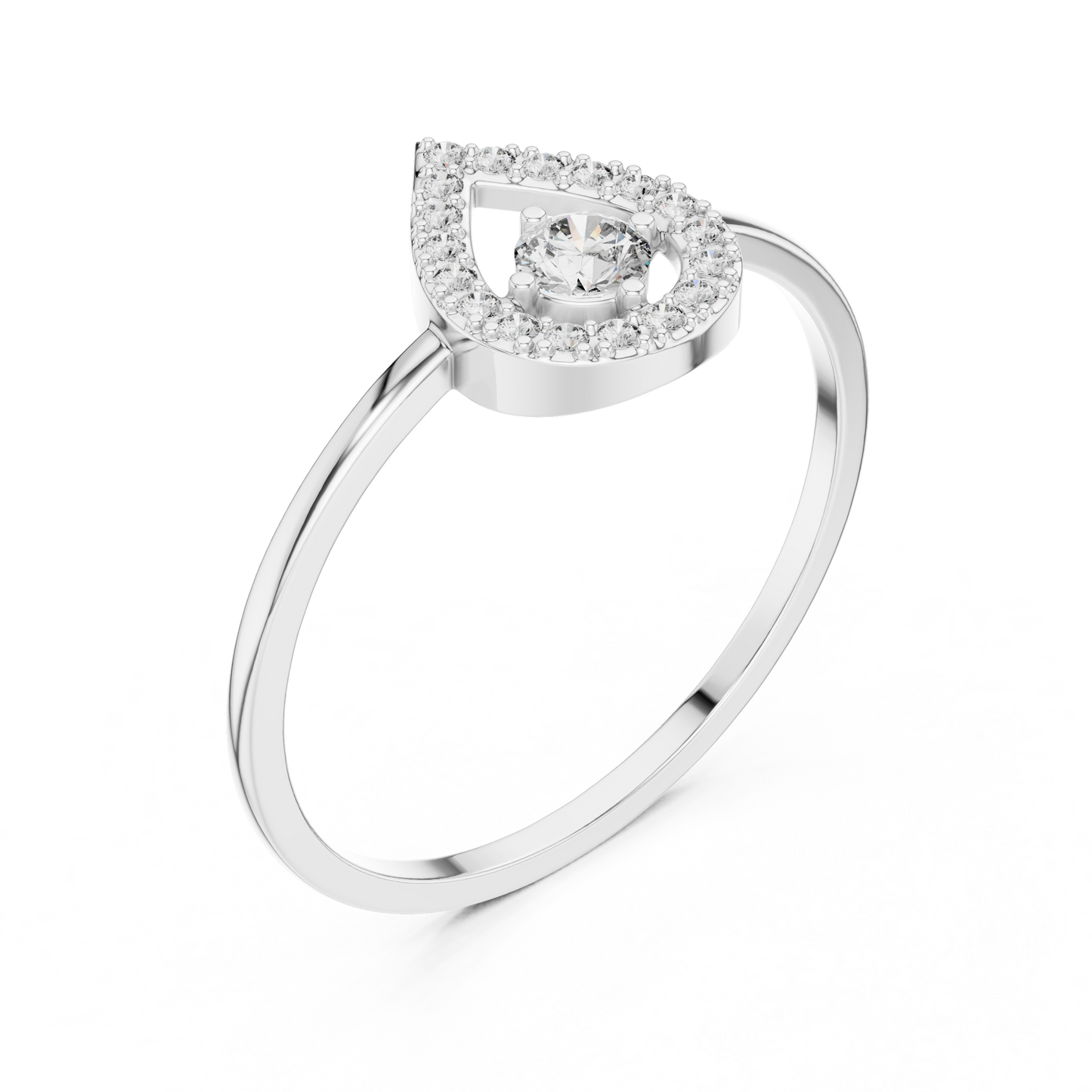 Round Lab Grown Diamond Teardrop Halo Floating Ring