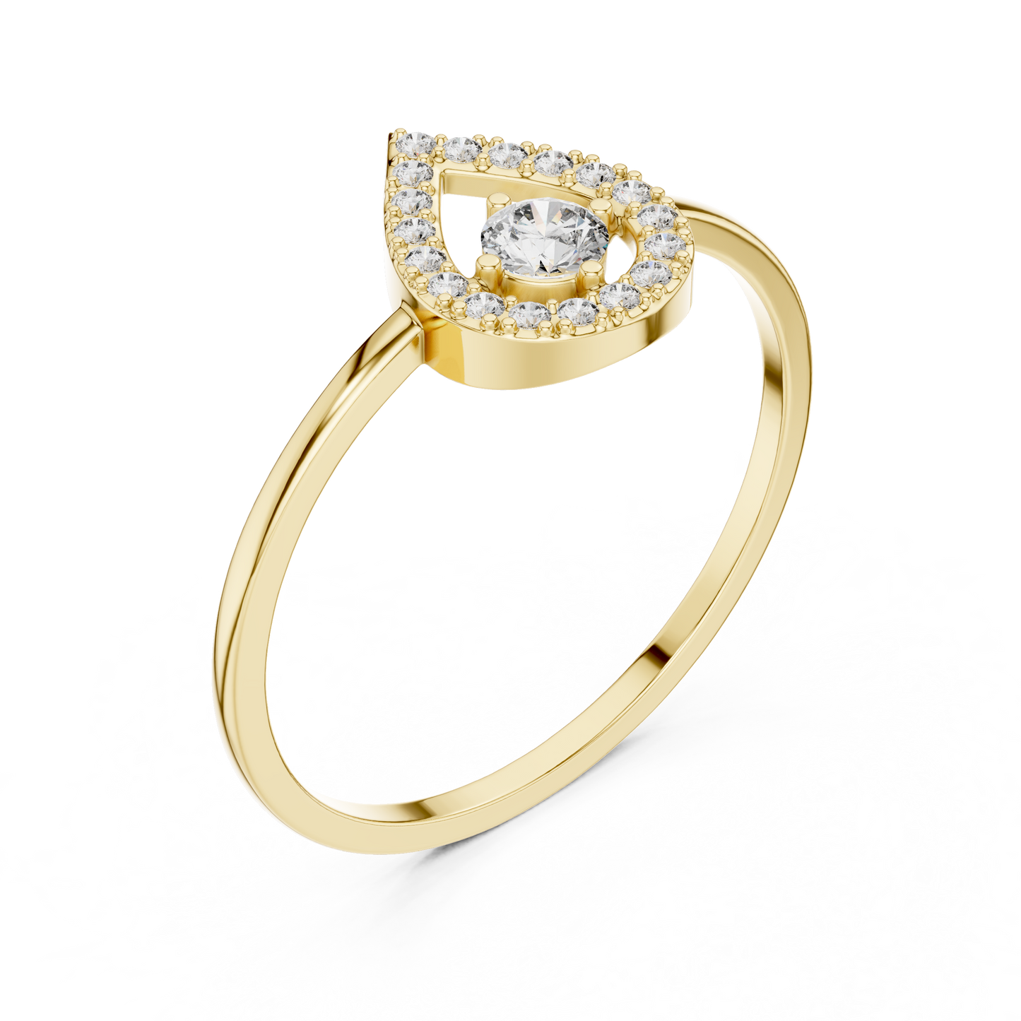 Round Lab Grown Diamond Teardrop Halo Floating Ring