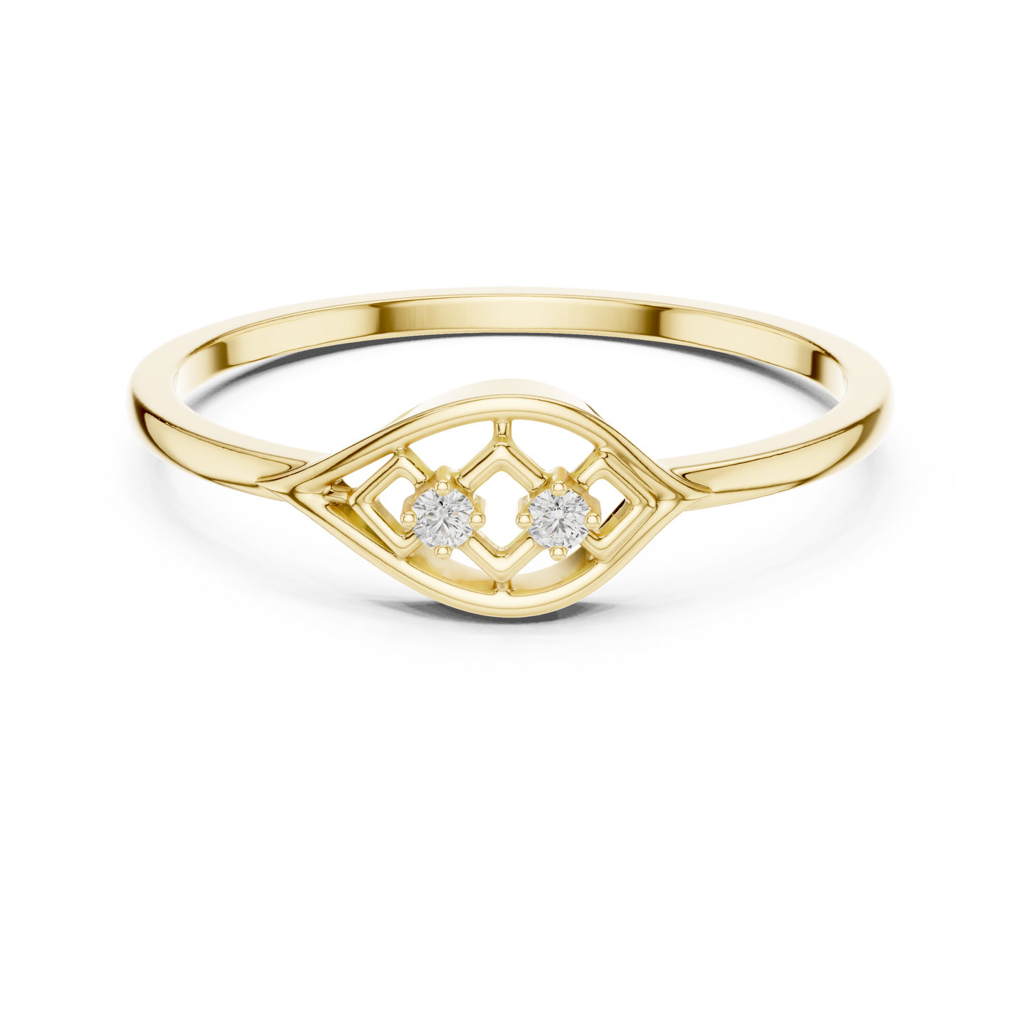 Dainty Yellow Gold Lab Grown Diamond Lattice Ring