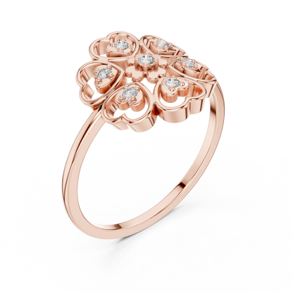 Rose Gold Lab Grown Diamond Heart Petal Flower Ring