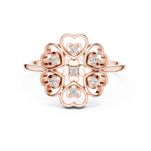 Rose Gold Lab Grown Diamond Heart Petal Flower Ring