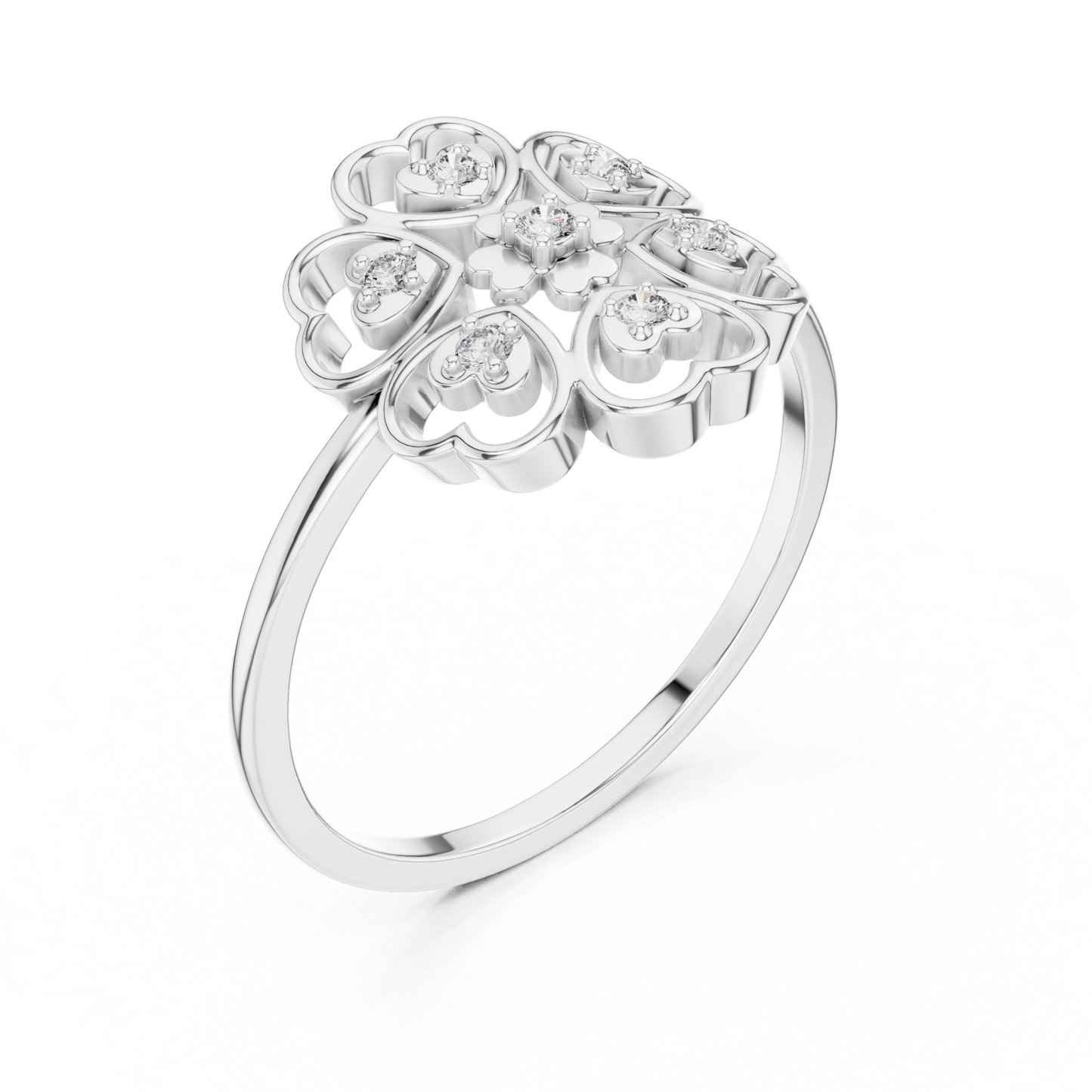 Rose Gold Lab Grown Diamond Heart Petal Flower Ring