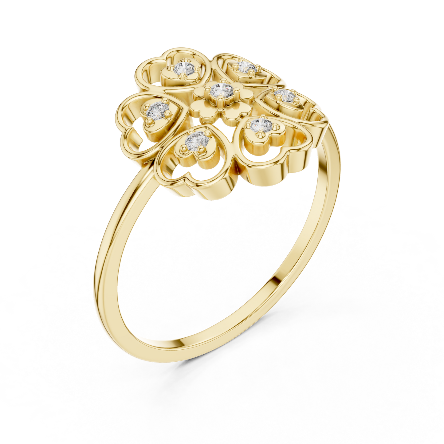 Rose Gold Lab Grown Diamond Heart Petal Flower Ring