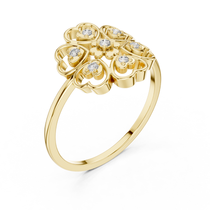 Rose Gold Lab Grown Diamond Heart Petal Flower Ring