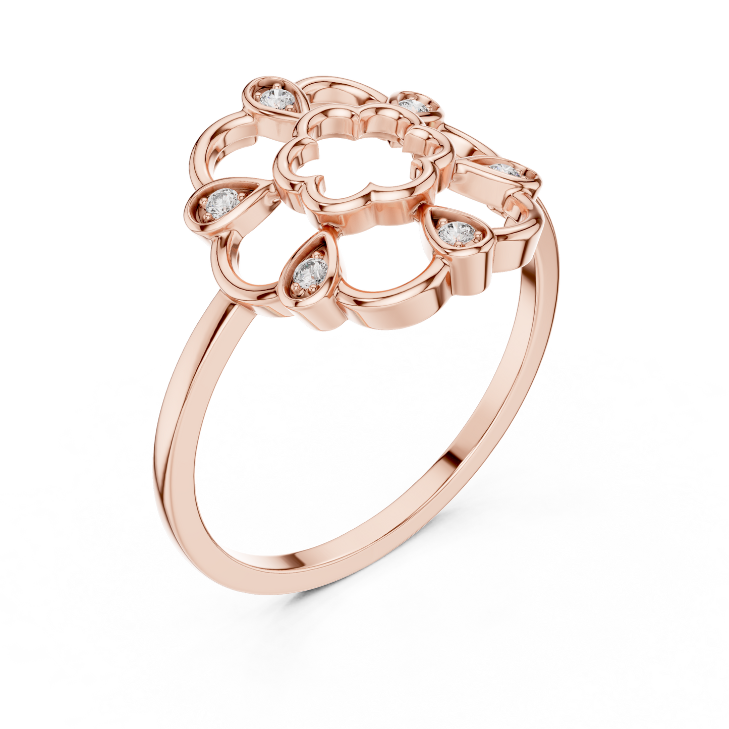 Open Work Floral Round Lab Grown Diamond Ring